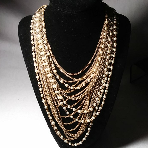 Chains & Pearls Multi-Strand Draping Necklace - Picture 2 of 10